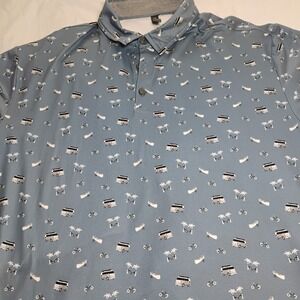 Anderson Ord Men's‎ Blue Polo Shirt XLarge VW Bus Palm Trees Print Short Sleeve